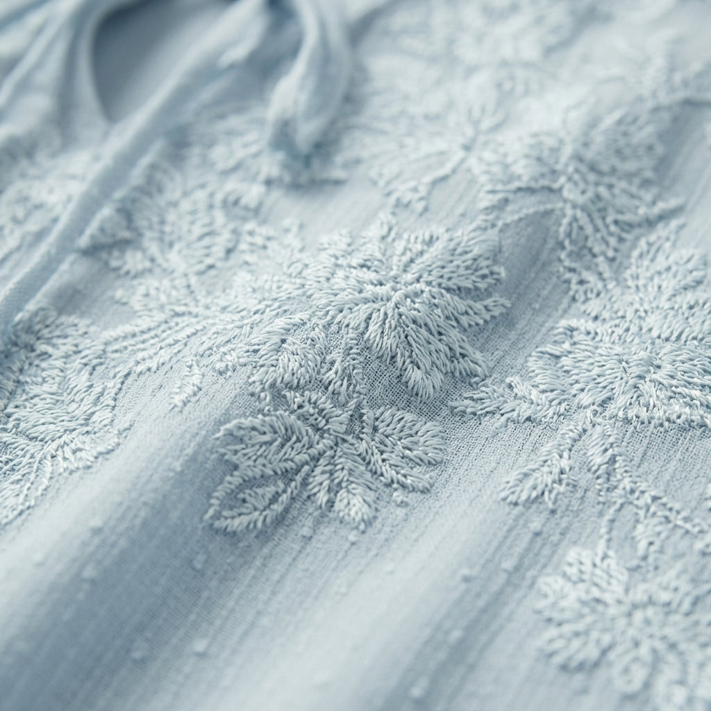 Blouse bleue à broderie